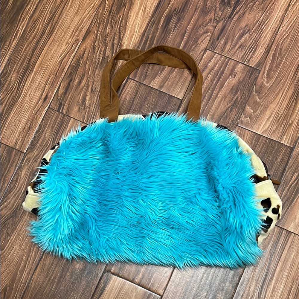 Plush Blue and Brown Faux Fur Tote